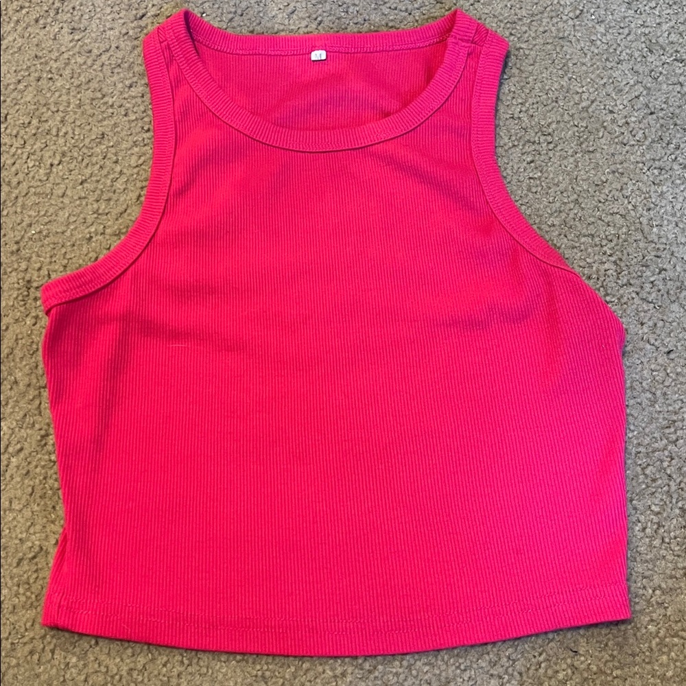 Vibrant Pink Ribbed Tank Top Cropped
